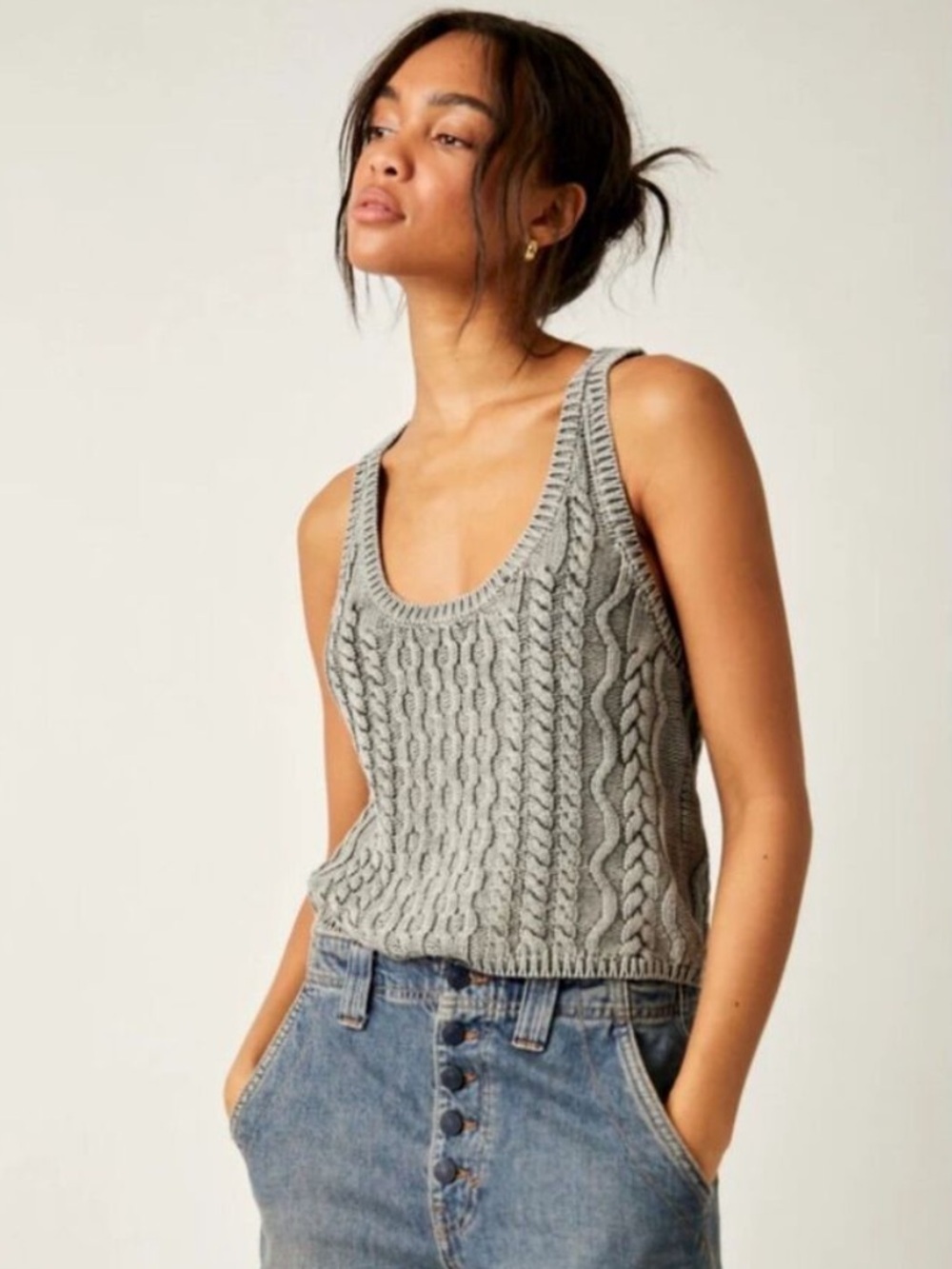 Free People High Tide Cable Stitch Cotton Sweater Tank S